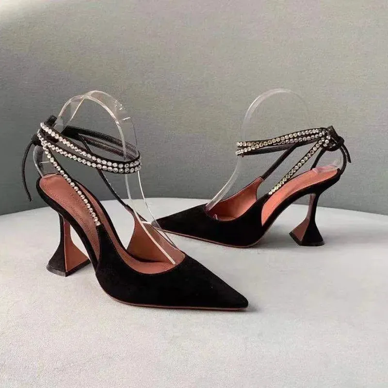 مجموعة اروين ARWEN & AJH GROUP Fashion Women High Heels Mules Sandals Outside Bling Rhinestone  Lace-Up Kitten Heels Wrap Toe Shoes