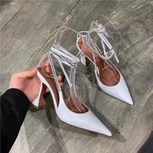 مجموعة اروين ARWEN & AJH GROUP Fashion Women High Heels Mules Sandals Outside Bling Rhinestone  Lace-Up Kitten Heels Wrap Toe Shoes