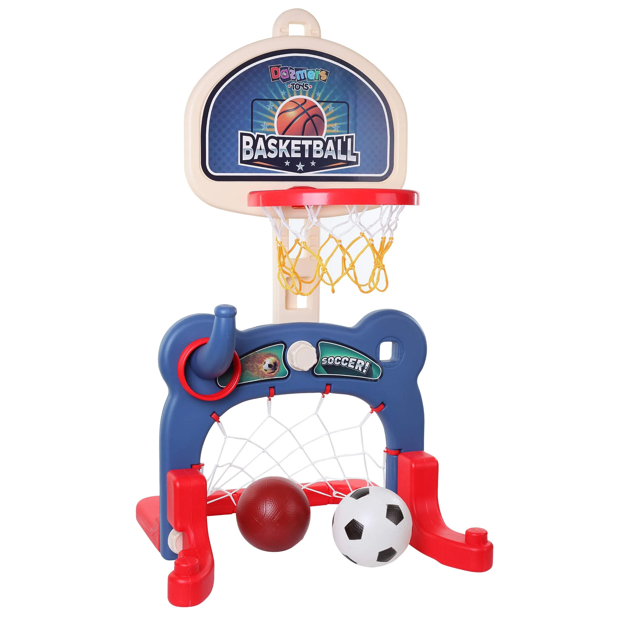 3-in-1 Kids Sports Center: Basketball Hoop, Soccer Goal, Ring Toss Playset - Indoor