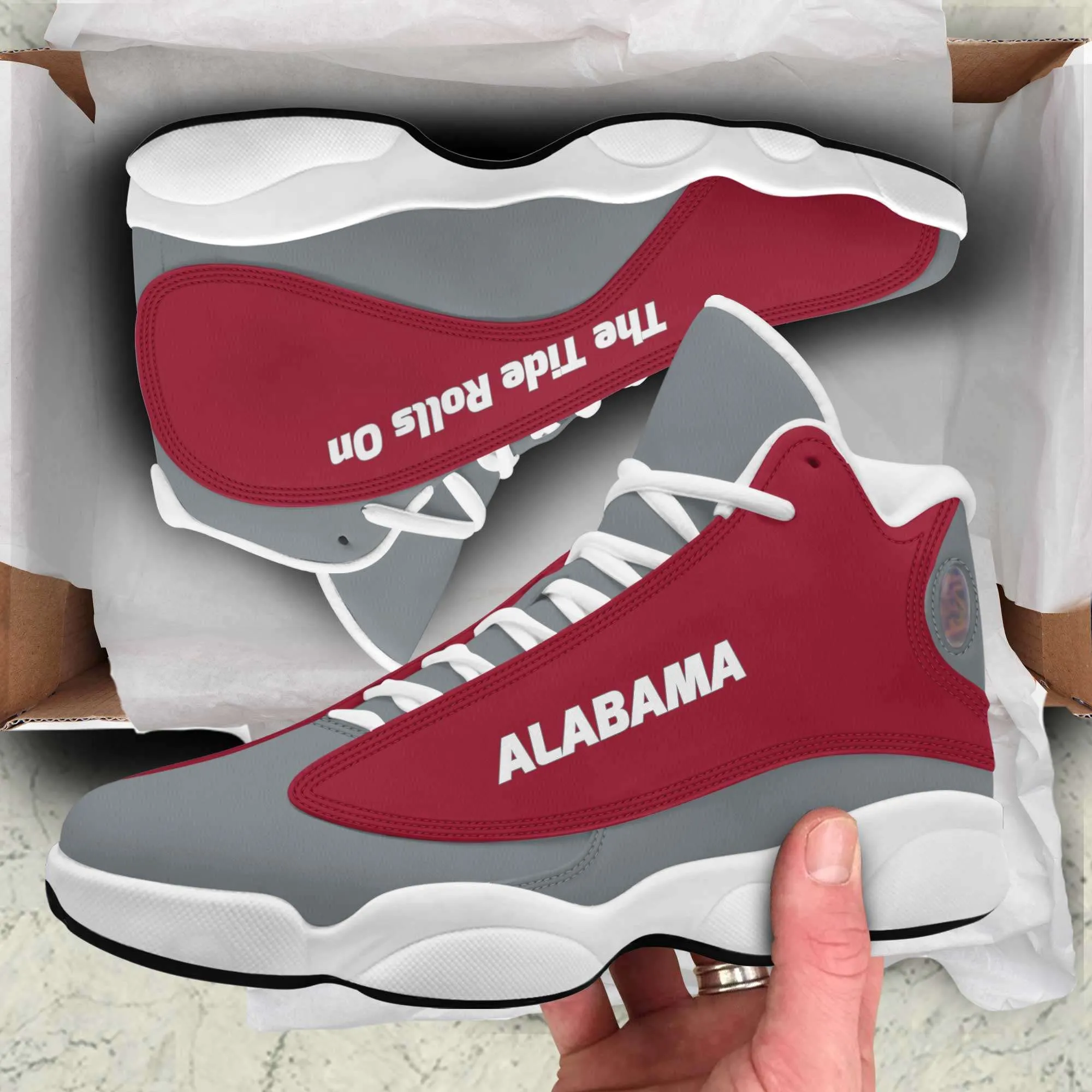 Alabama The Tide Rolls On Basketball Fan Microfiber Leather Hightop Sneakers