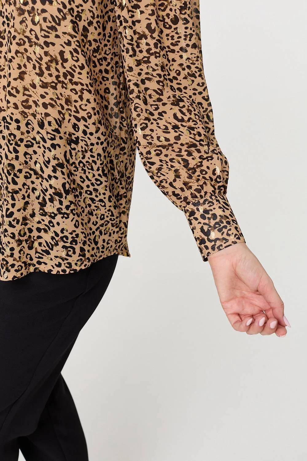 Animal Print High Neck Loose Fit Blouse