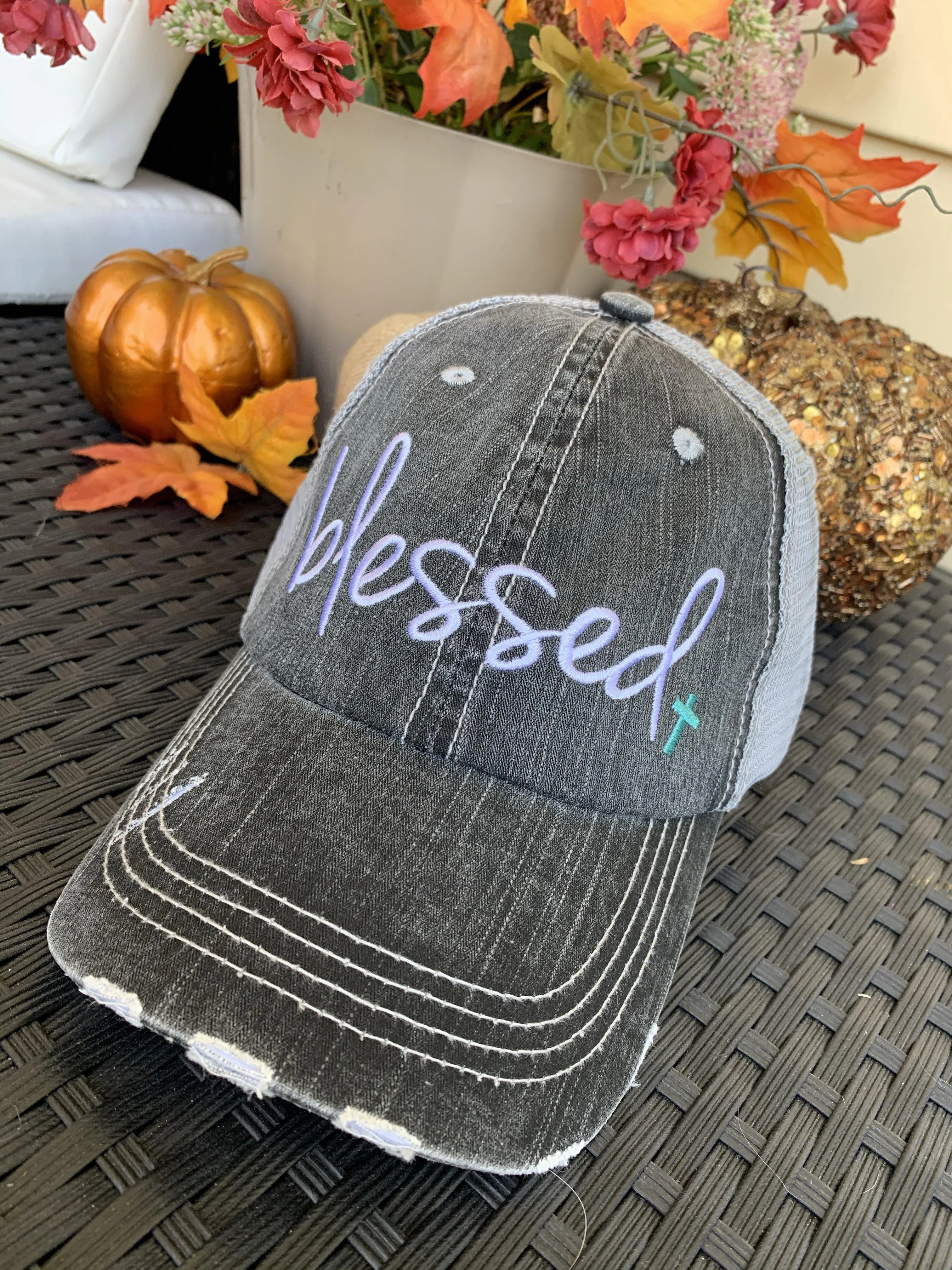 Basketball hats Basketball mom Personalized embroidered distressed gray womens trucker caps