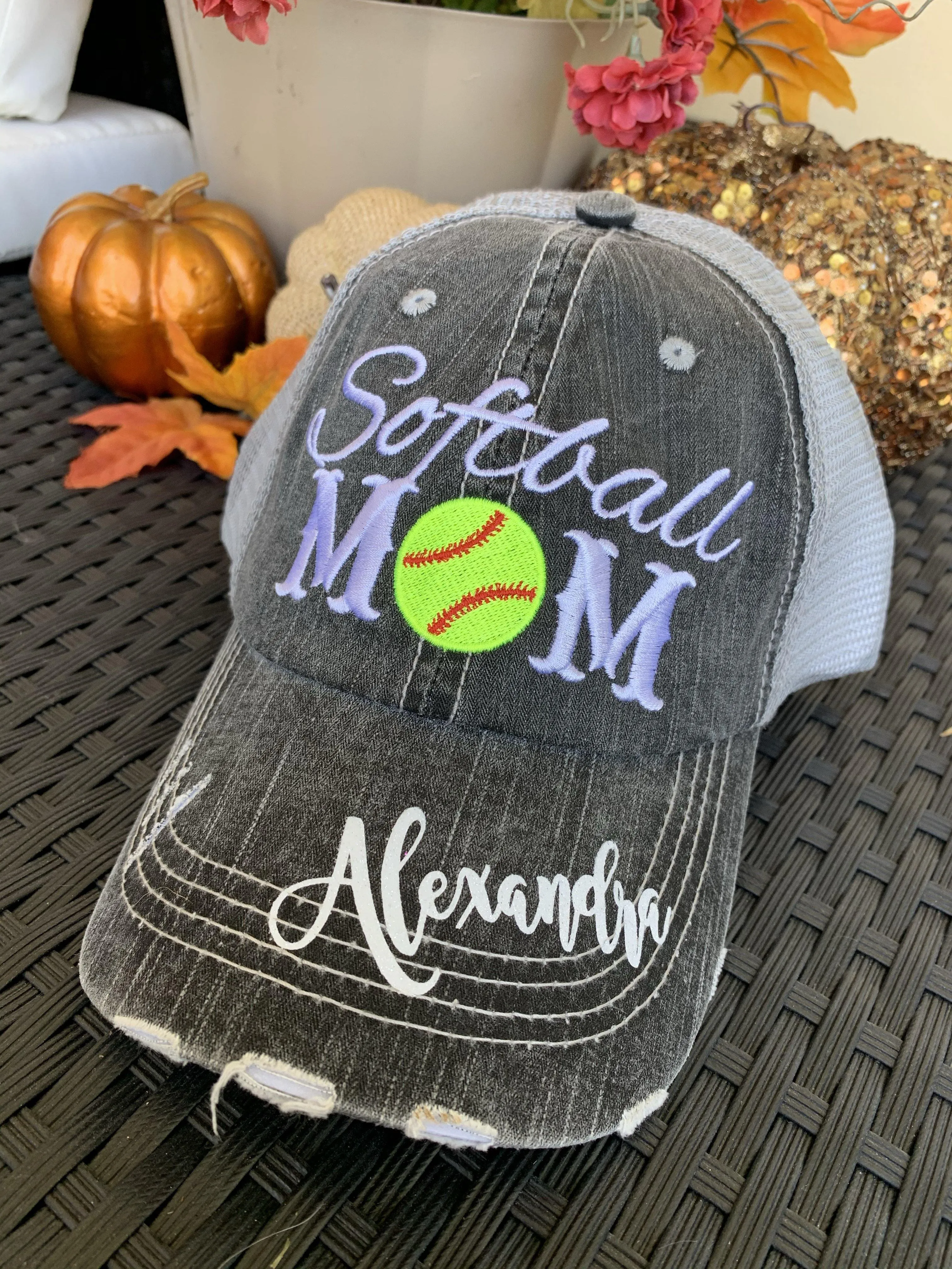 Basketball hats Basketball mom Personalized embroidered distressed gray womens trucker caps