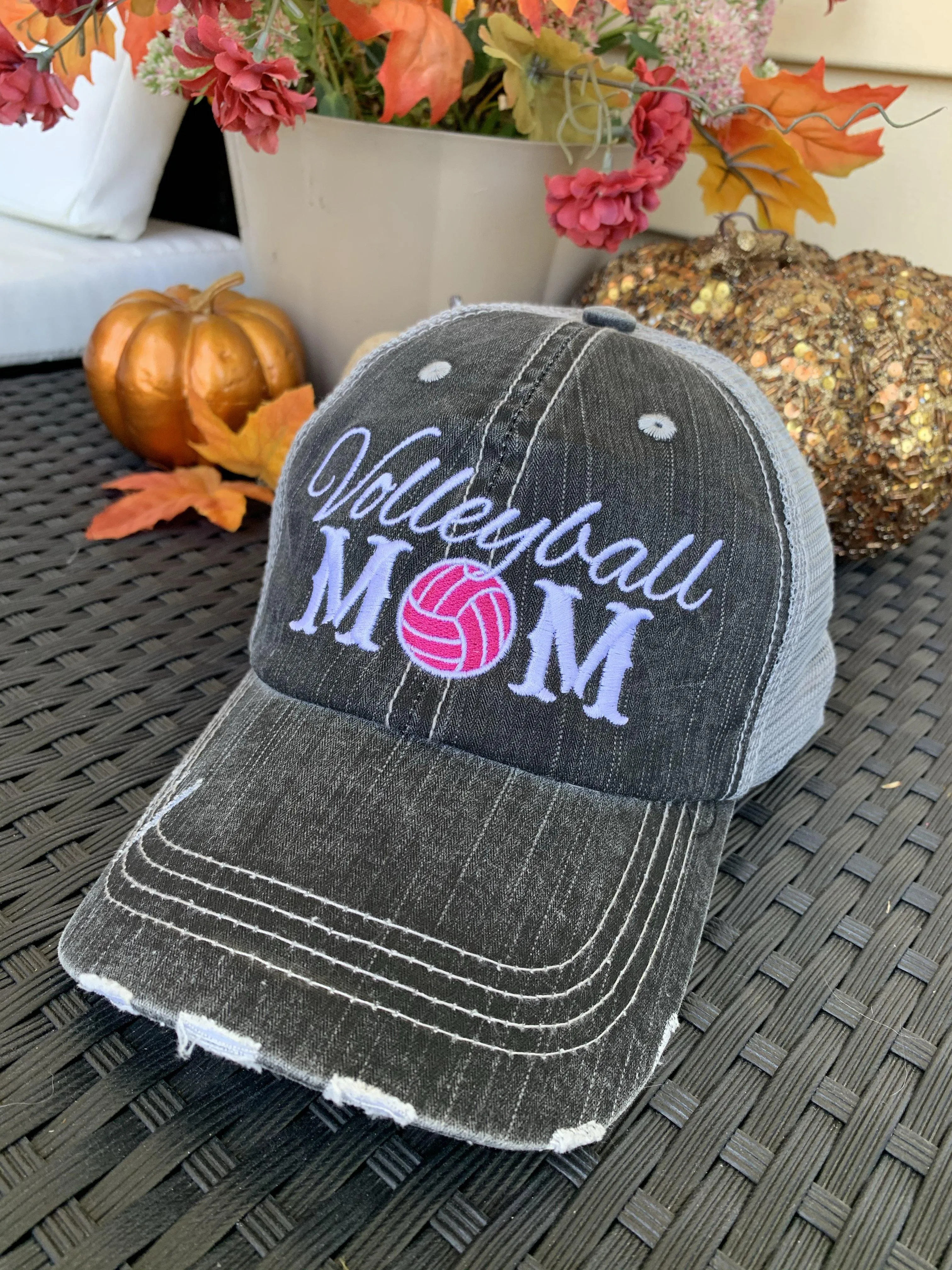 Basketball hats Basketball mom Personalized embroidered distressed gray womens trucker caps