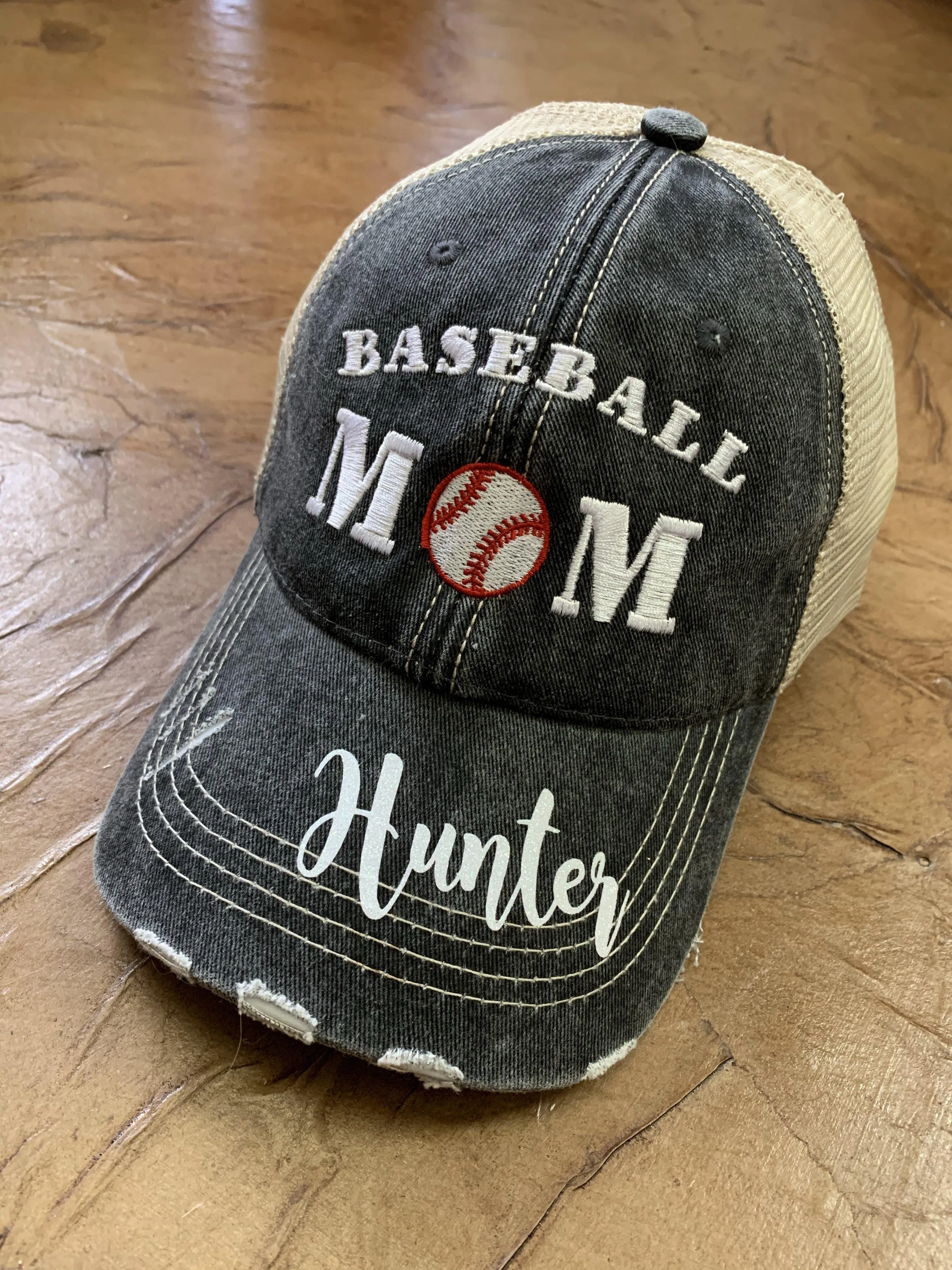 Basketball hats Basketball mom Personalized embroidered distressed gray womens trucker caps