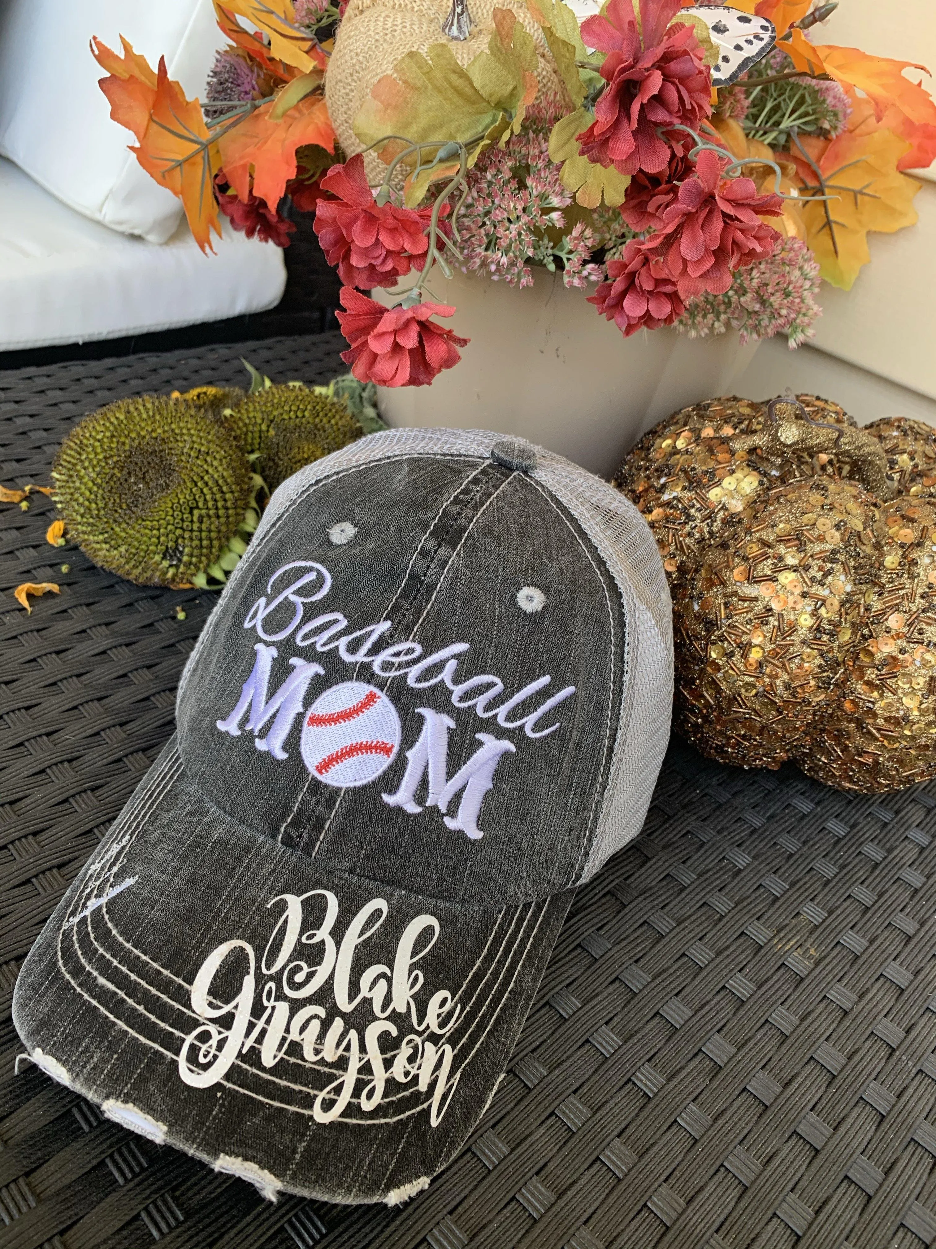 Basketball hats Basketball mom Personalized embroidered distressed gray womens trucker caps