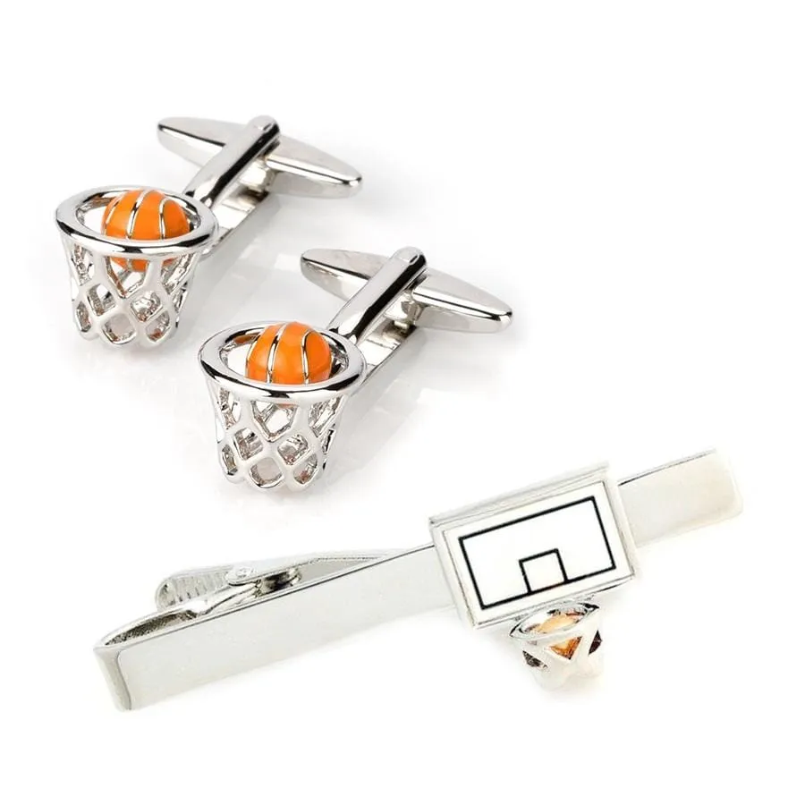 Basketball Hoop NBA Cufflinks & Tie Clip Set