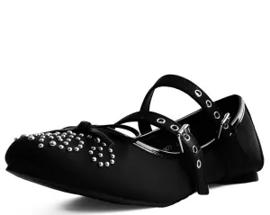 Black Double Strap Studded Ballet Flat