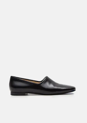 Black Leather Slip On Flats