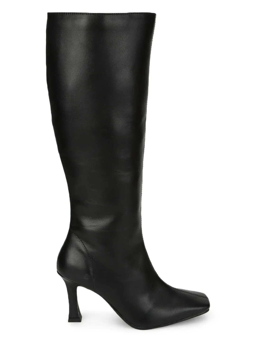 Black PU Pointed Knee High Boots (ST-1158)