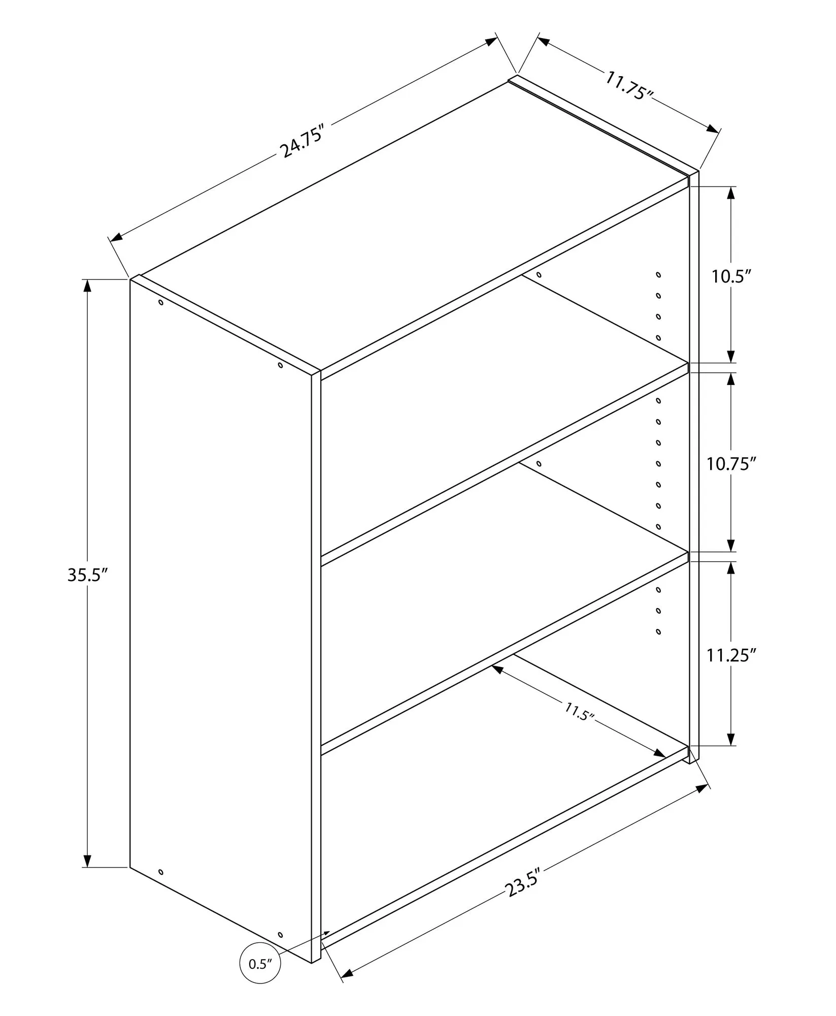 Bookcase - 36"H / Grey With 3 Shelves