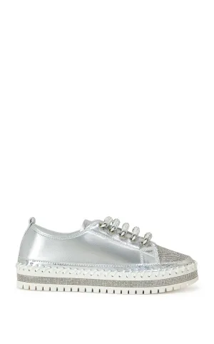 BOYANT-SILVER CRYSTAL EYELET SNEAKER