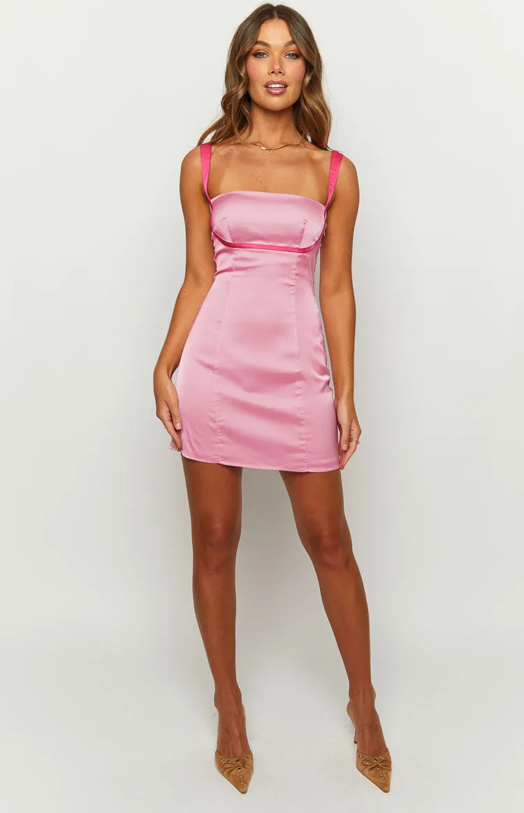 California Pink Satin Contrast Mini Dress