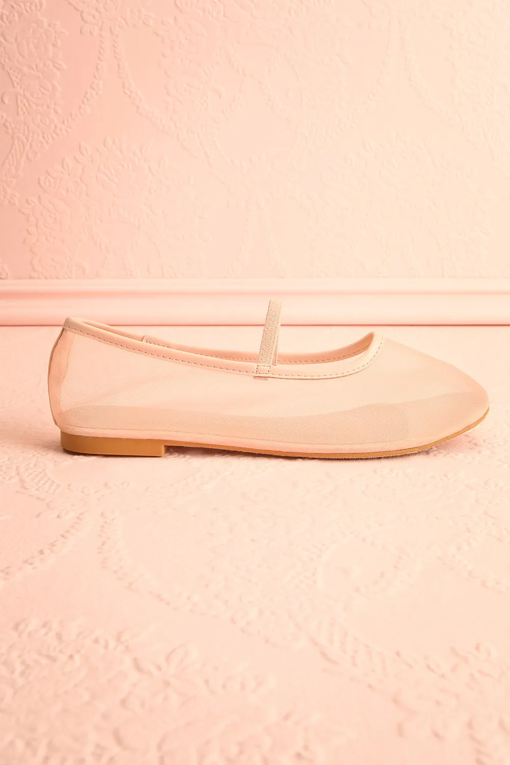 Cardee Beige | Mesh Ballet Flats w/ Elastic Strap