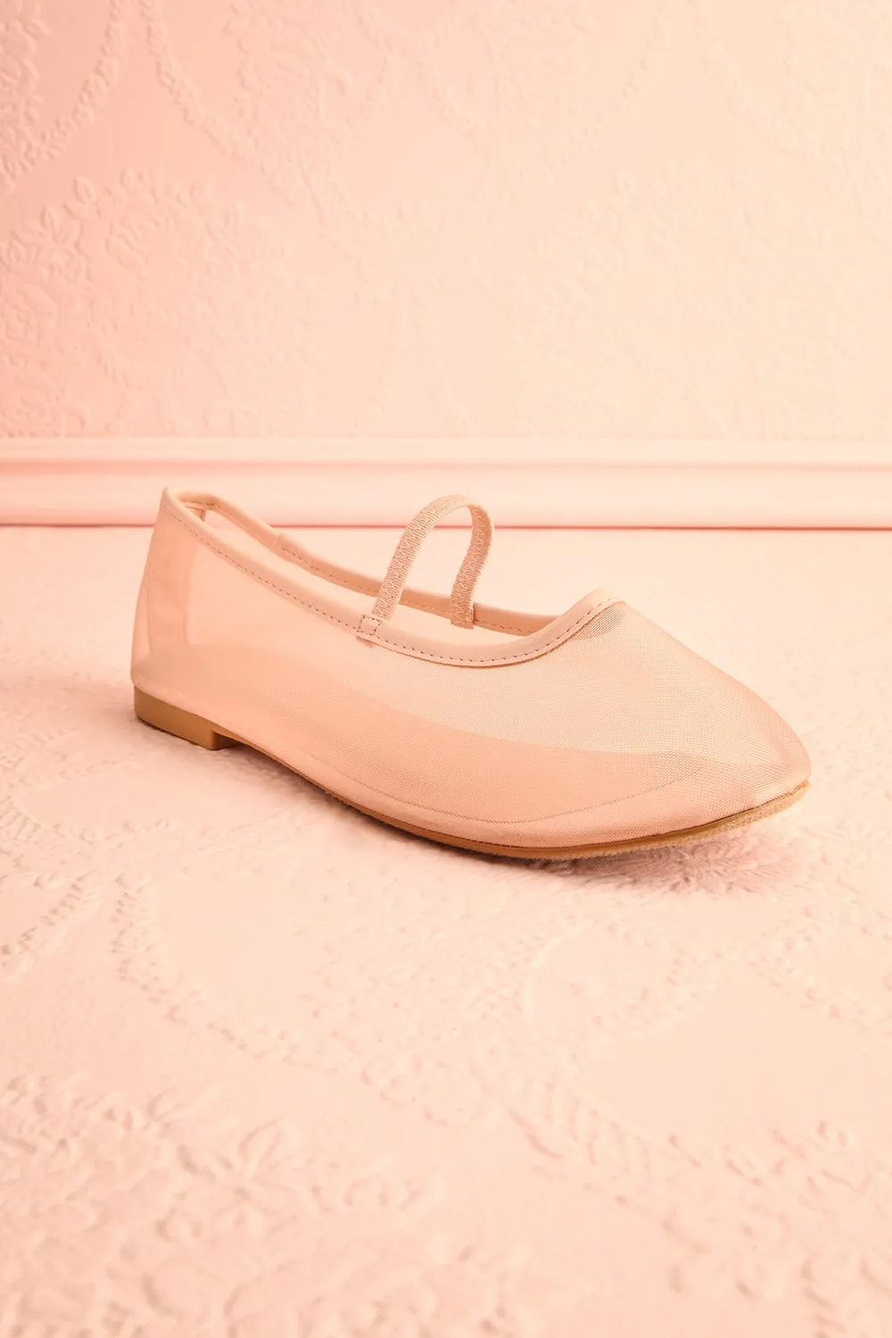 Cardee Beige | Mesh Ballet Flats w/ Elastic Strap