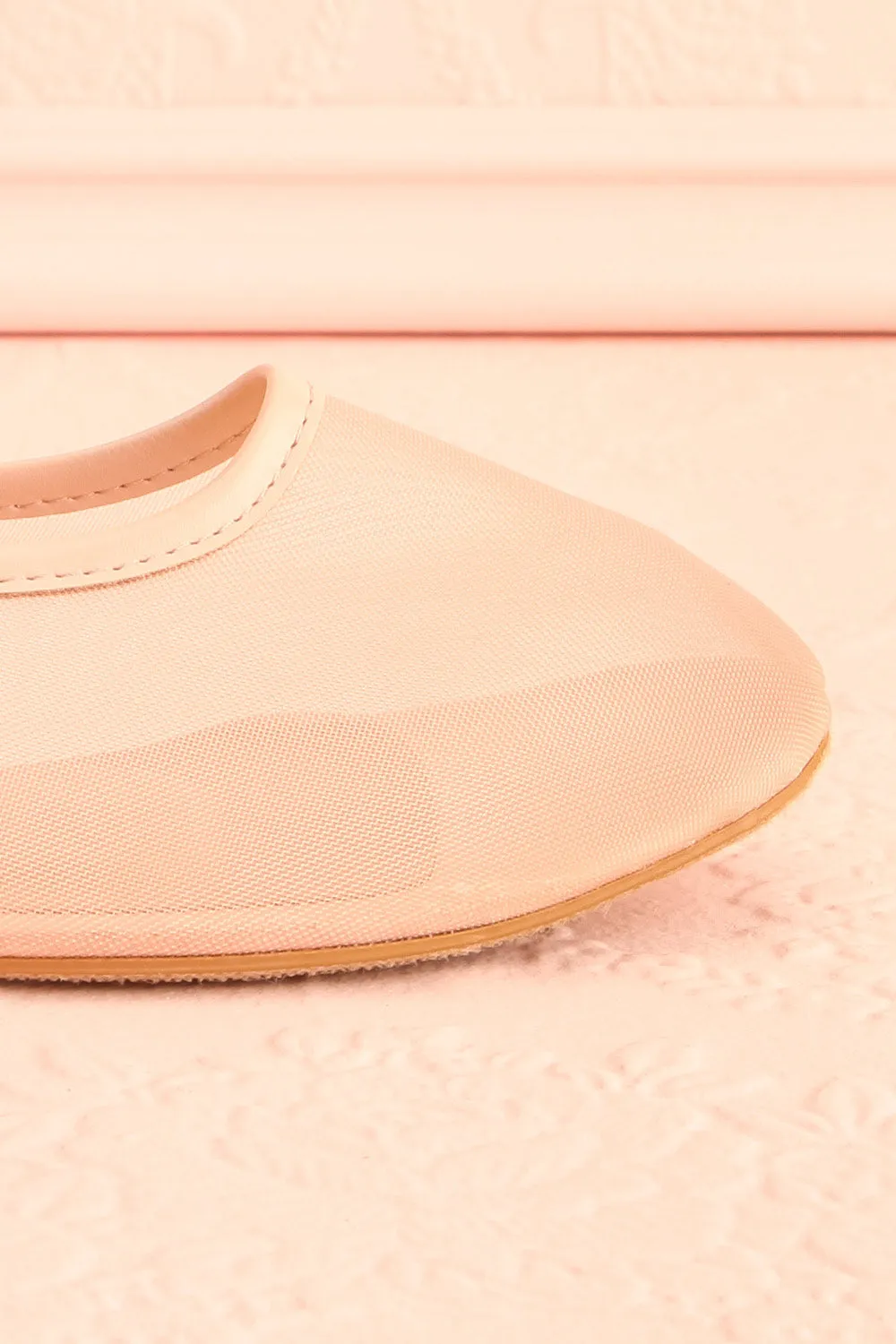 Cardee Beige | Mesh Ballet Flats w/ Elastic Strap