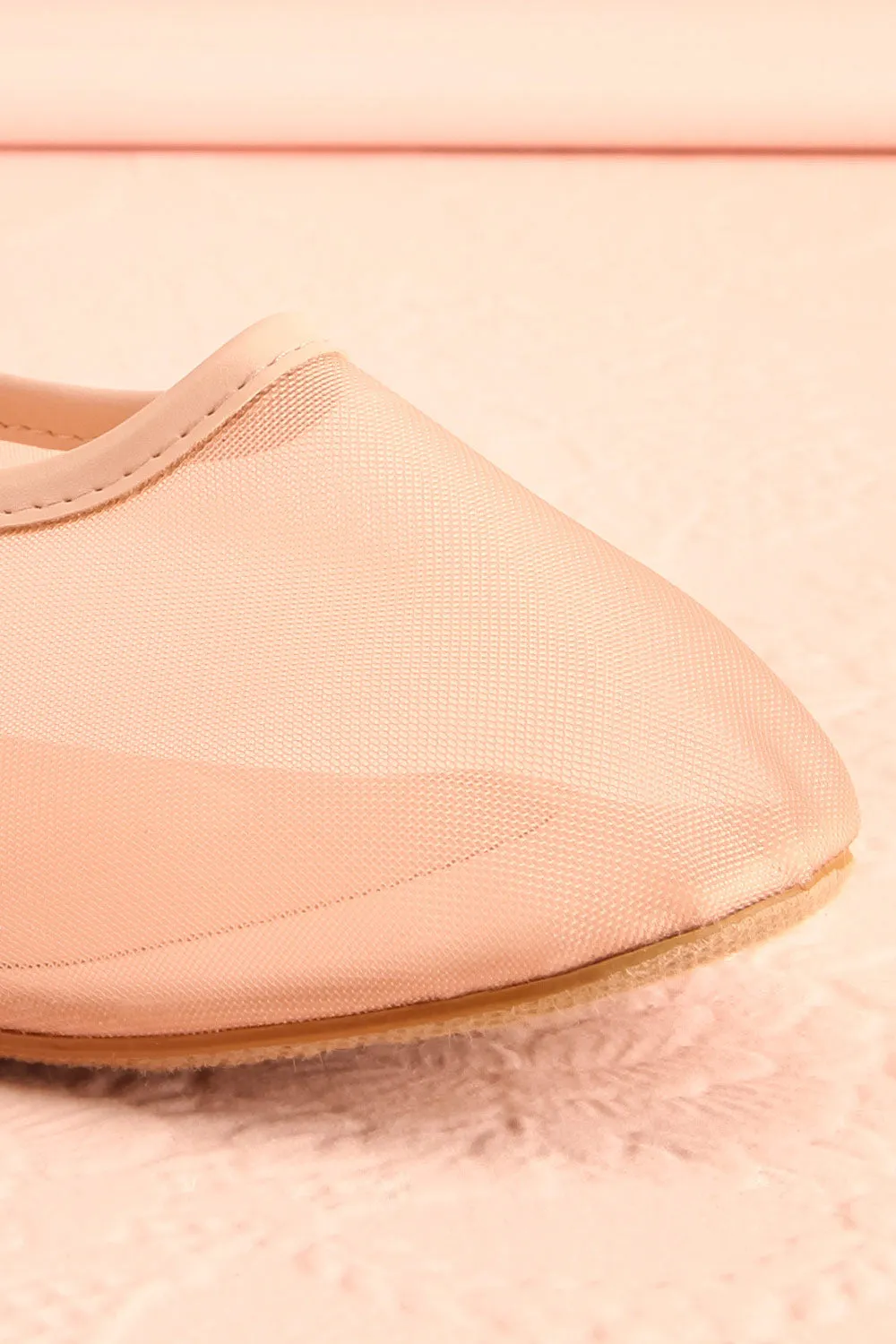 Cardee Beige | Mesh Ballet Flats w/ Elastic Strap