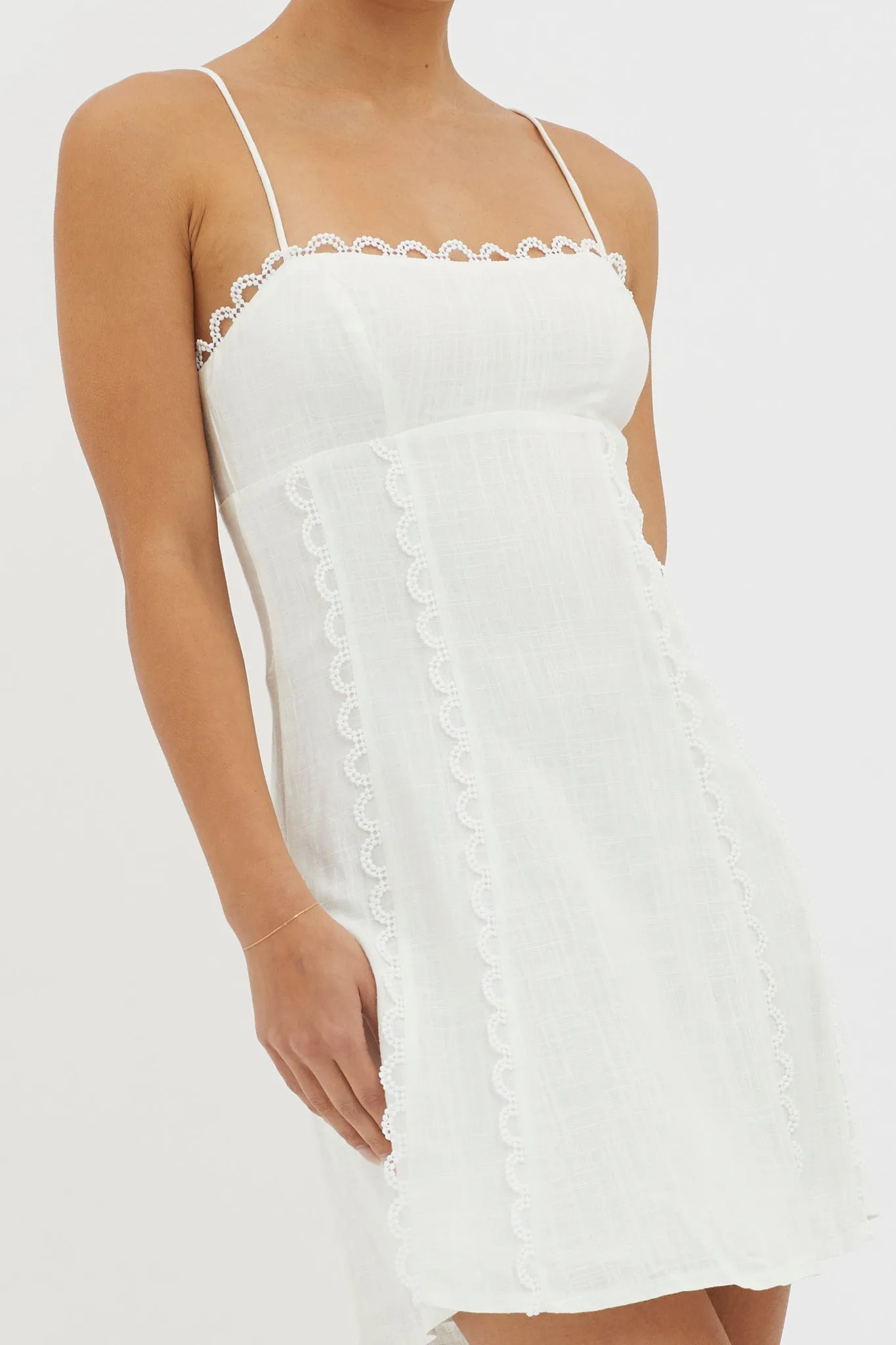 Chamberlain Scallop Trim Mini Dress White