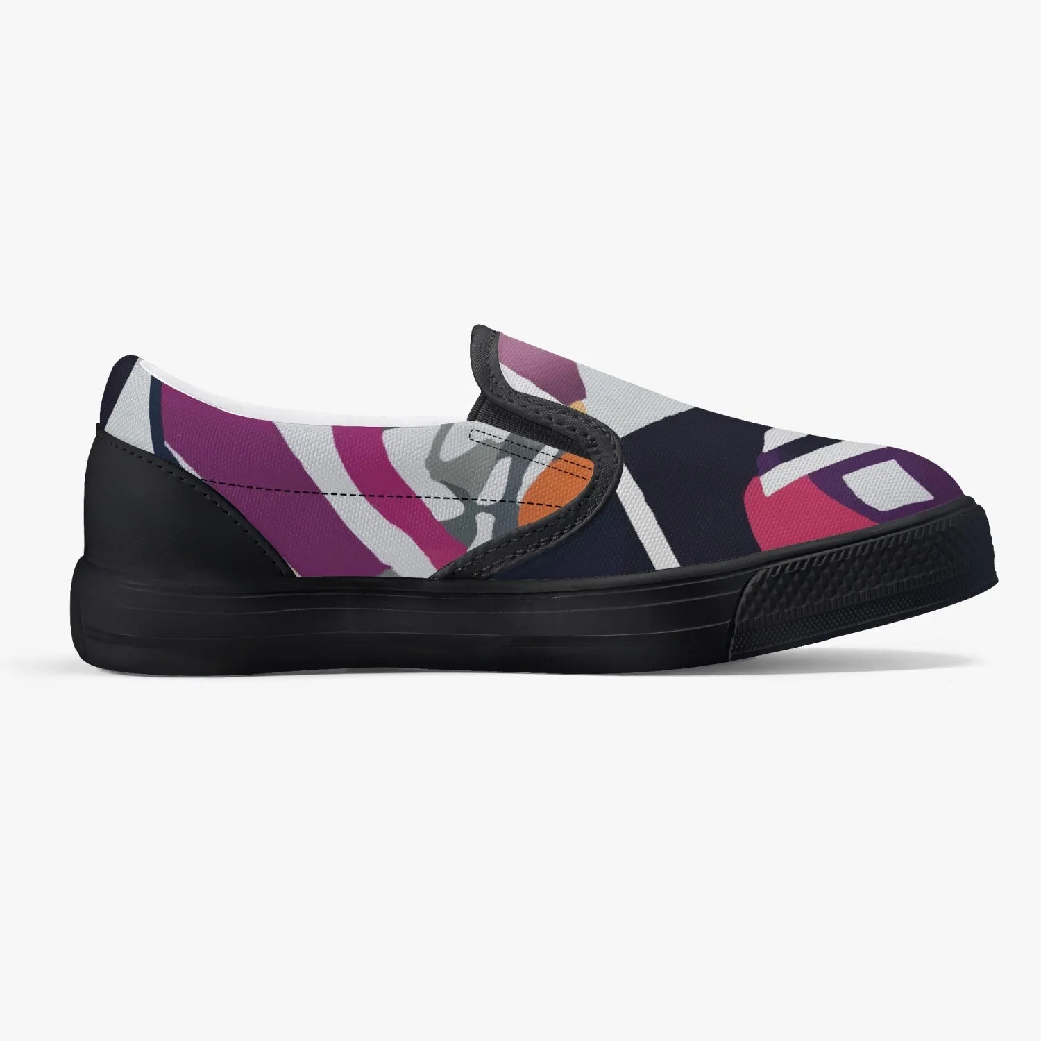 Chaussures à enfiler pour enfants, noires "Abstrait violet, blanc et noir" (215)