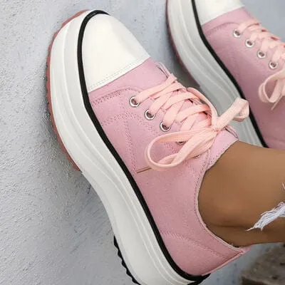 Contrast Trim Round Toe Platform Canvas Sneakers