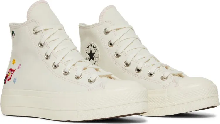 Converse Wmns Chuck Taylor All Star Lift Platform High Floral Embroidery Sneakers - Egret, cream