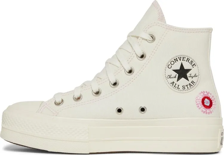 Converse Wmns Chuck Taylor All Star Lift Platform High Floral Embroidery Sneakers - Egret, cream