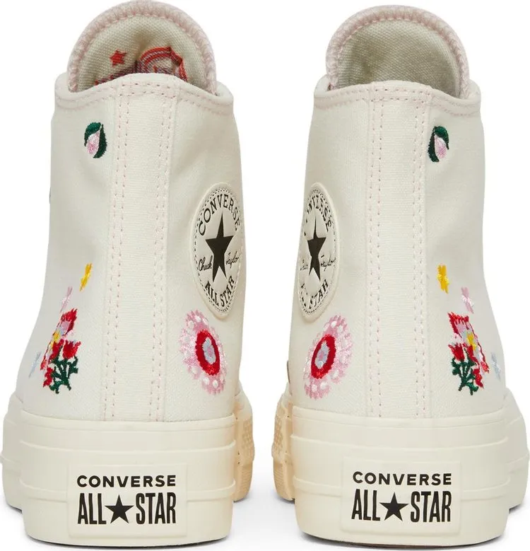 Converse Wmns Chuck Taylor All Star Lift Platform High Floral Embroidery Sneakers - Egret, cream