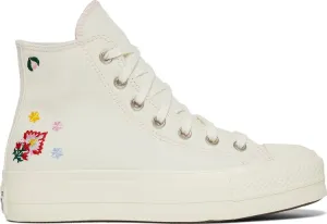 Converse Wmns Chuck Taylor All Star Lift Platform High Floral Embroidery Sneakers - Egret, cream