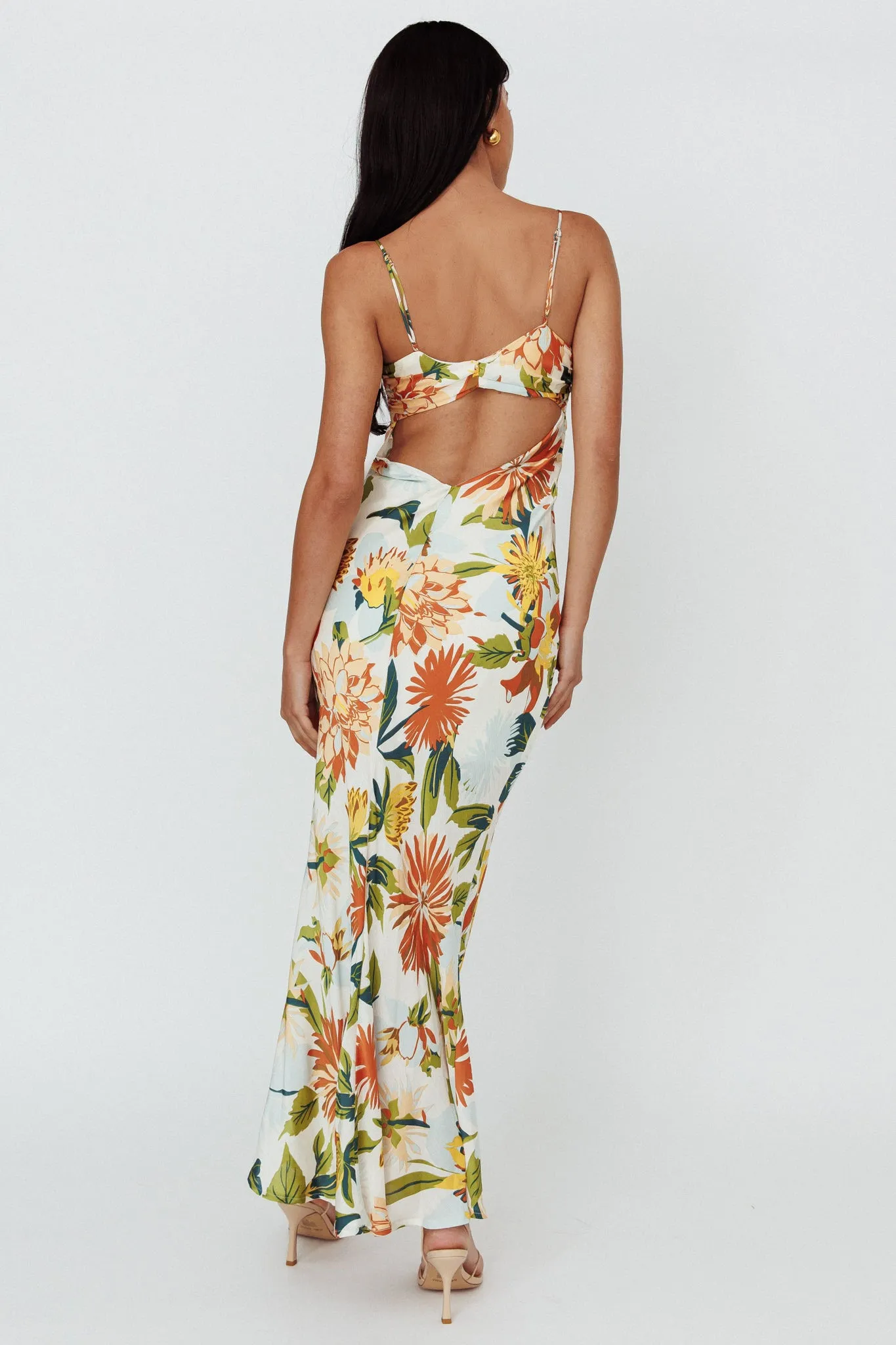 Dance Again Cut-Out Back Maxi Dress Floral Green