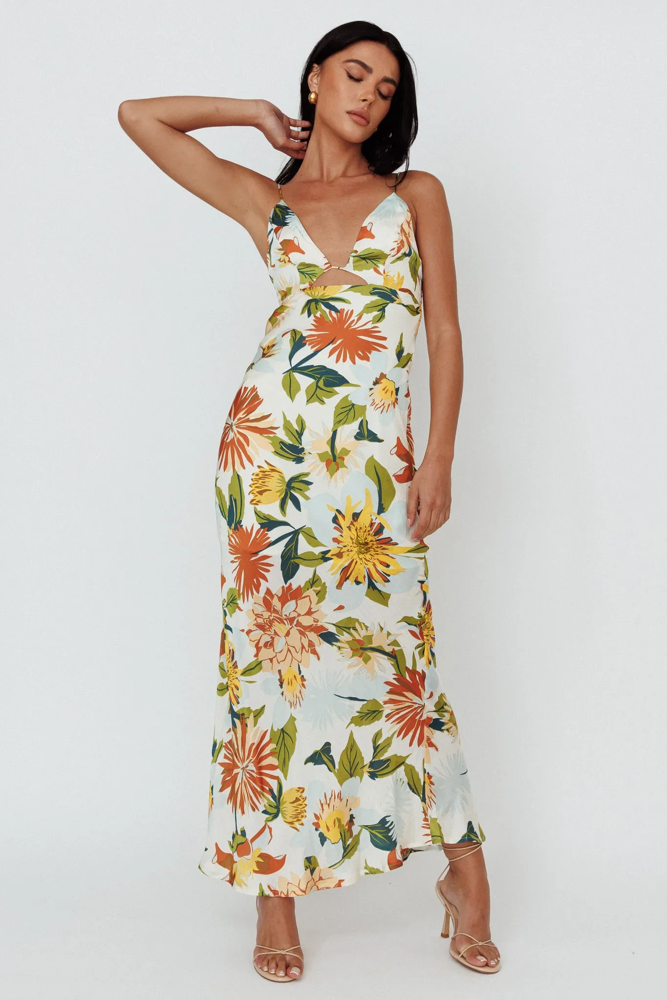 Dance Again Cut-Out Back Maxi Dress Floral Green