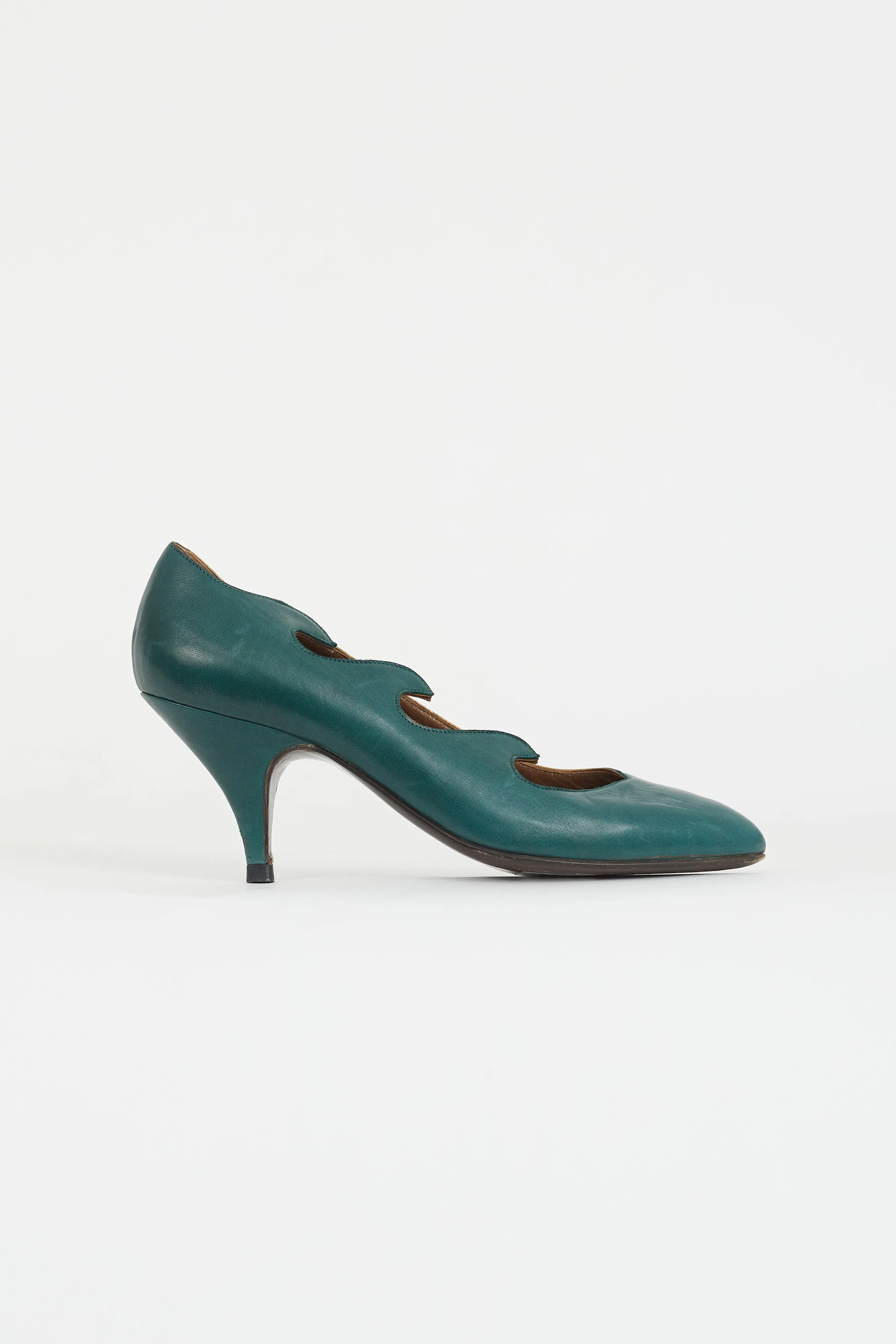 Dark Green Leather Wave Heel