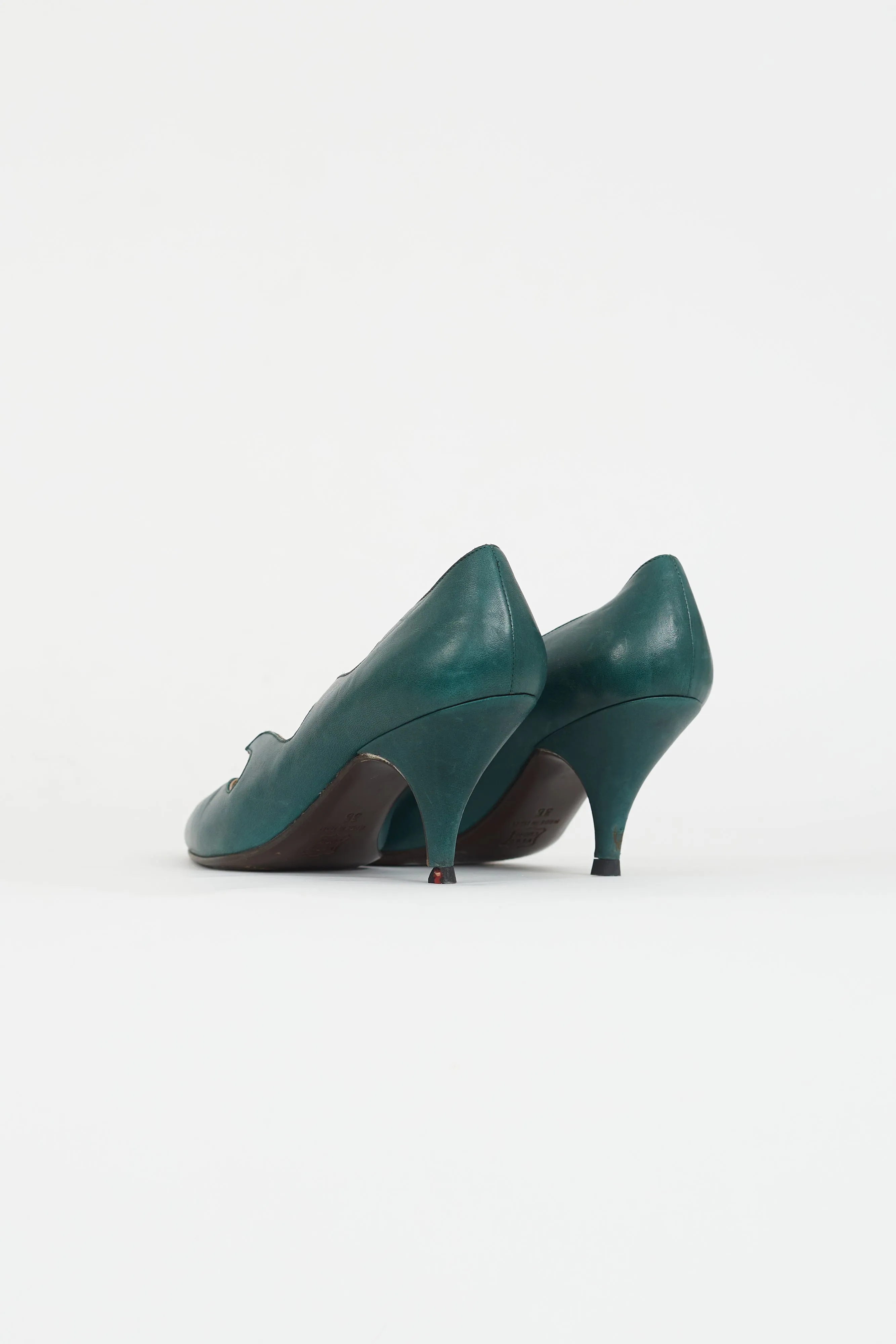 Dark Green Leather Wave Heel