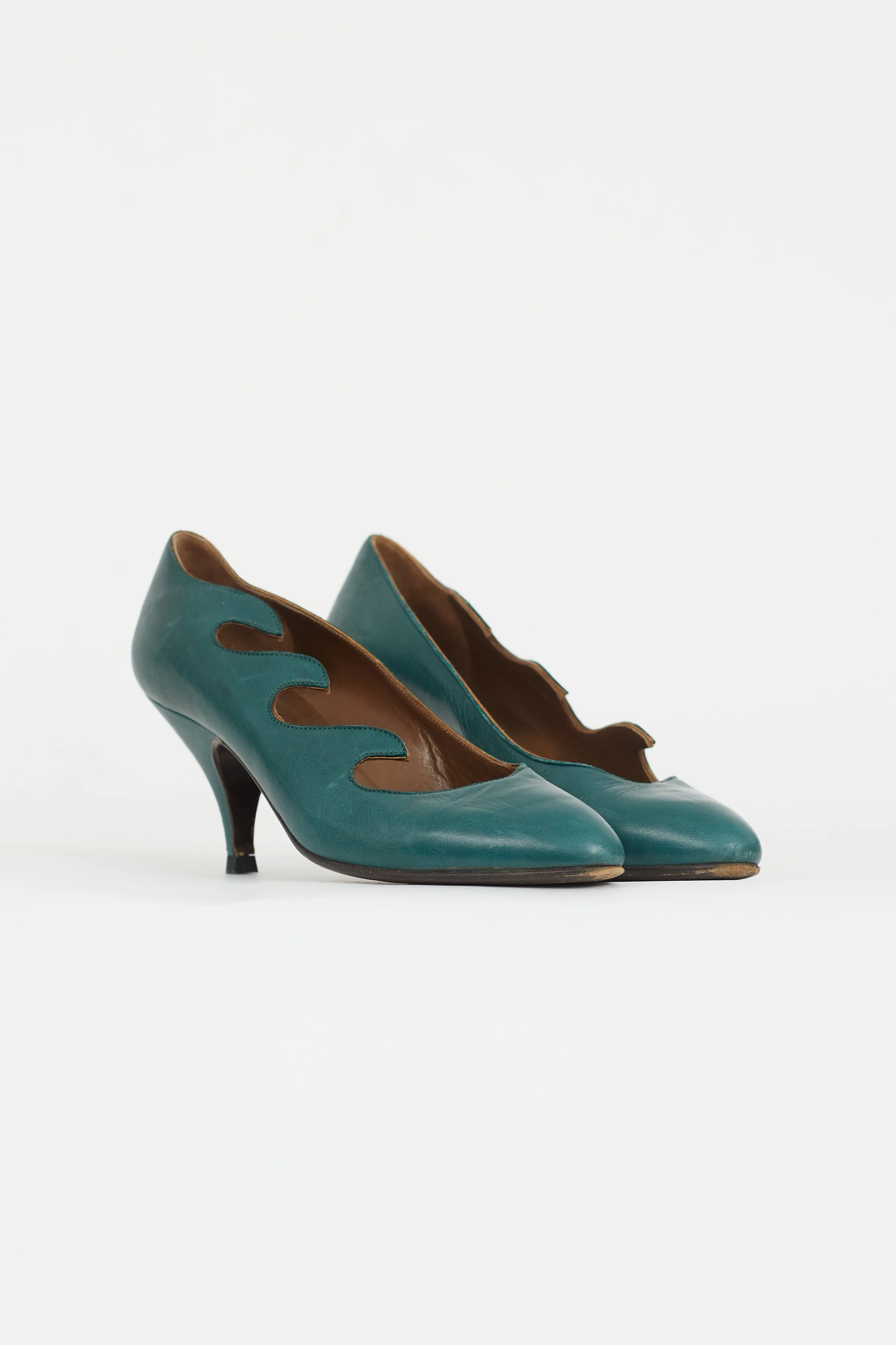 Dark Green Leather Wave Heel