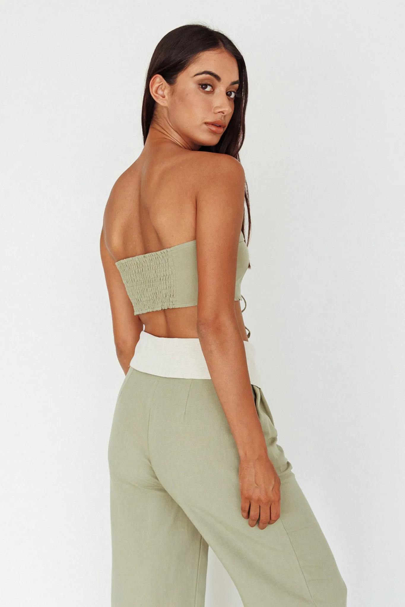 East Village Lace-Up Crop Top Sage