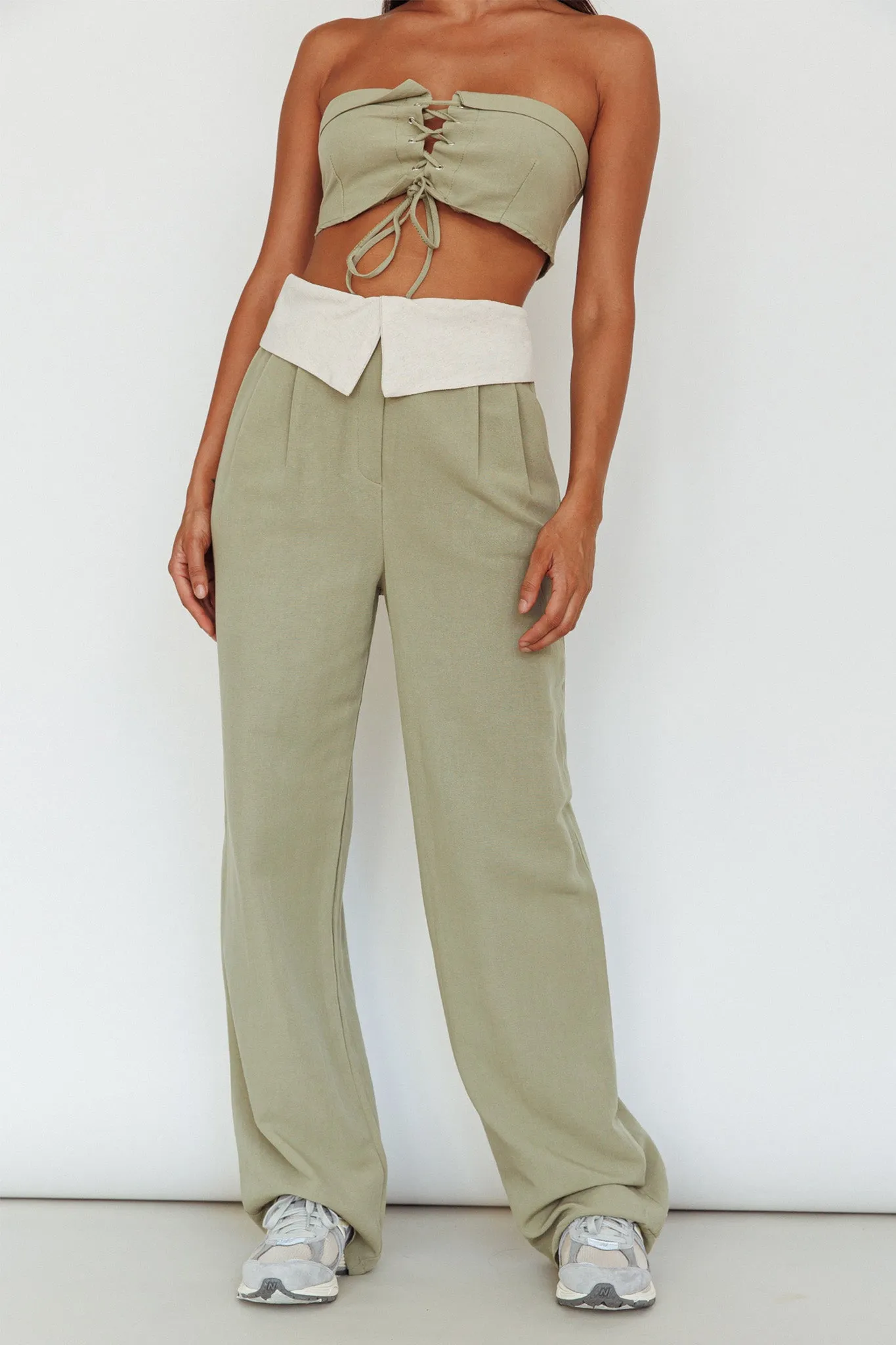 East Village Lace-Up Crop Top Sage