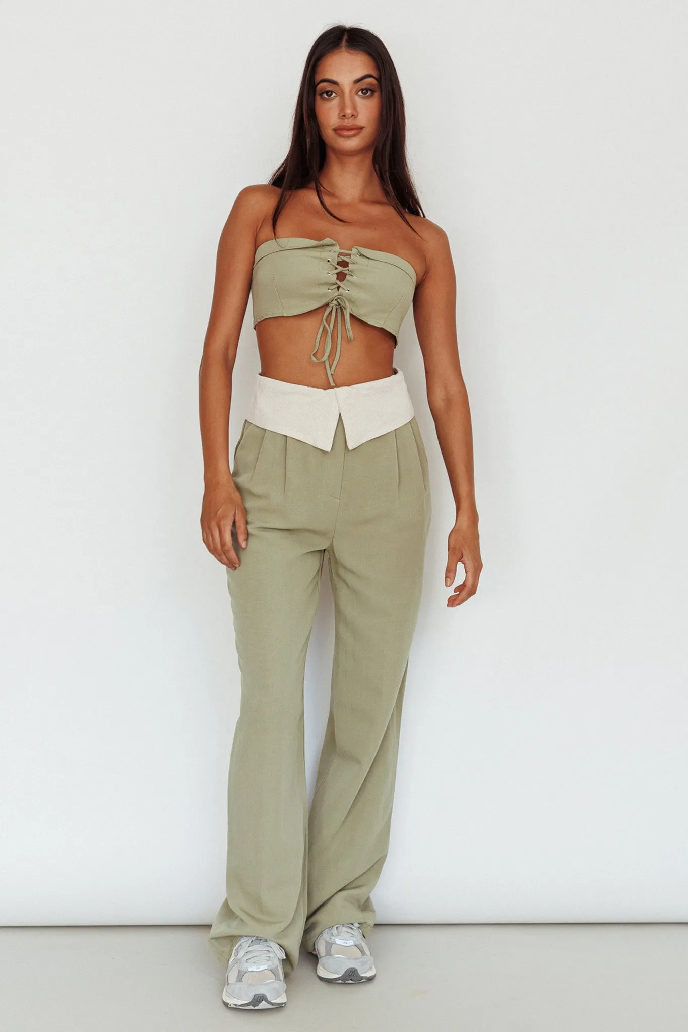 East Village Lace-Up Crop Top Sage