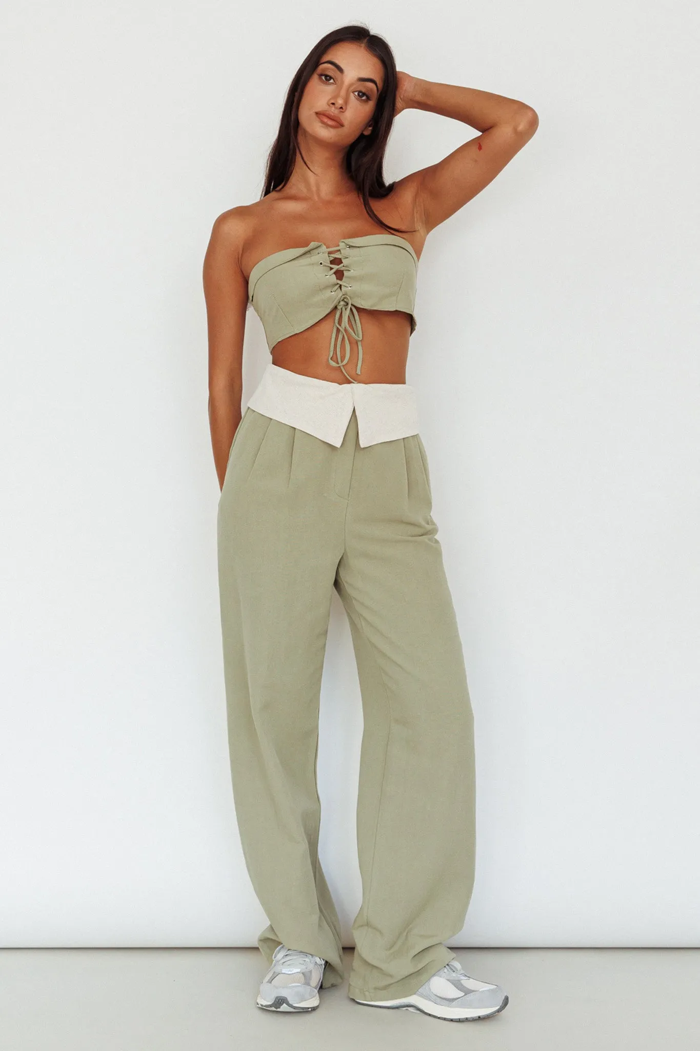 East Village Lace-Up Crop Top Sage