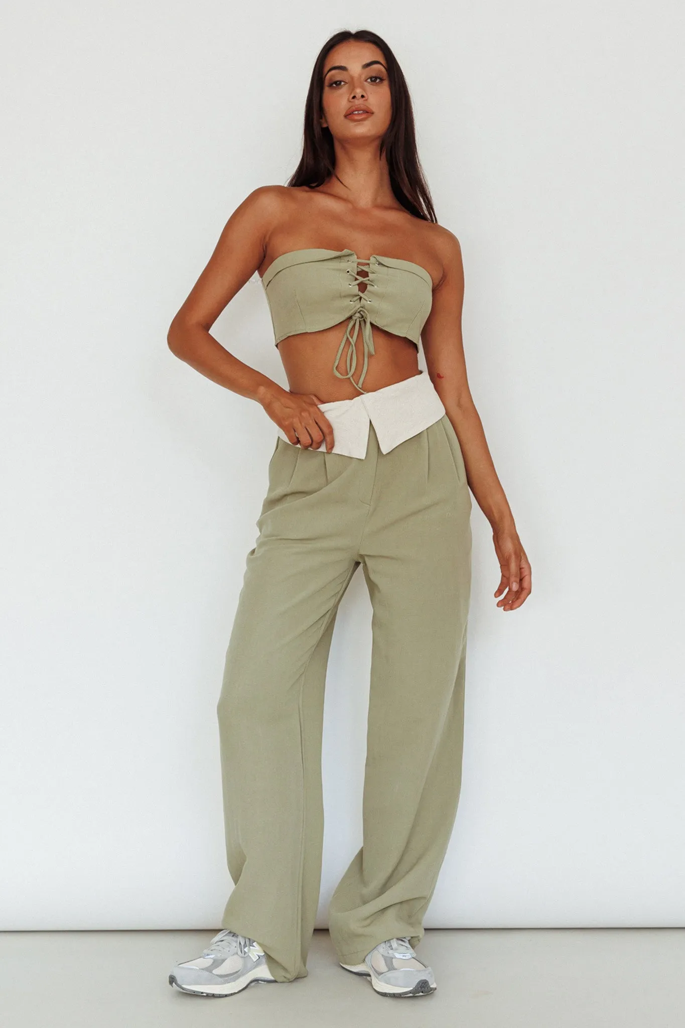 East Village Lace-Up Crop Top Sage