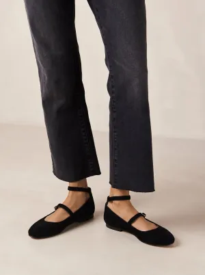 Evelyn Suede Black Leather Ballet Flats