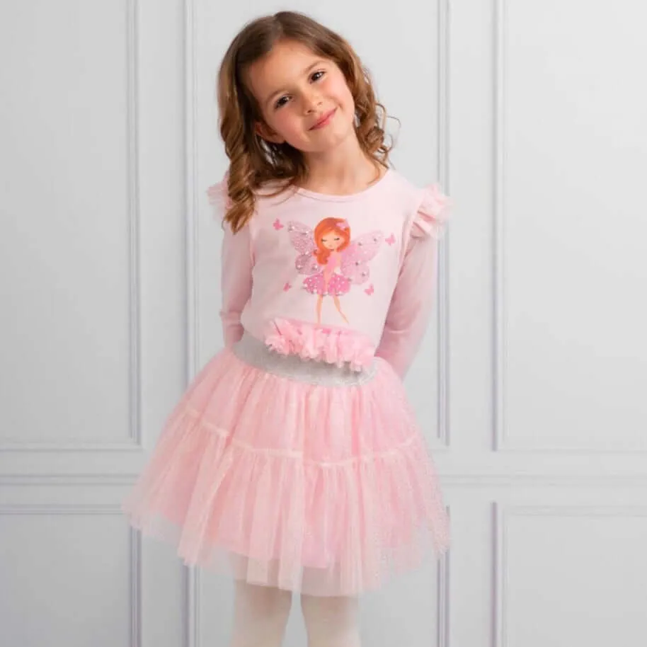 Girls Pink Tulle Fairy Sparkle Skirt Set