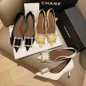 Gitty Pointed Toe White Rhinestone Heels