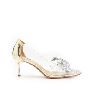 Glamorous Gold Transparent Kitten Heel Pumps | 428N-X