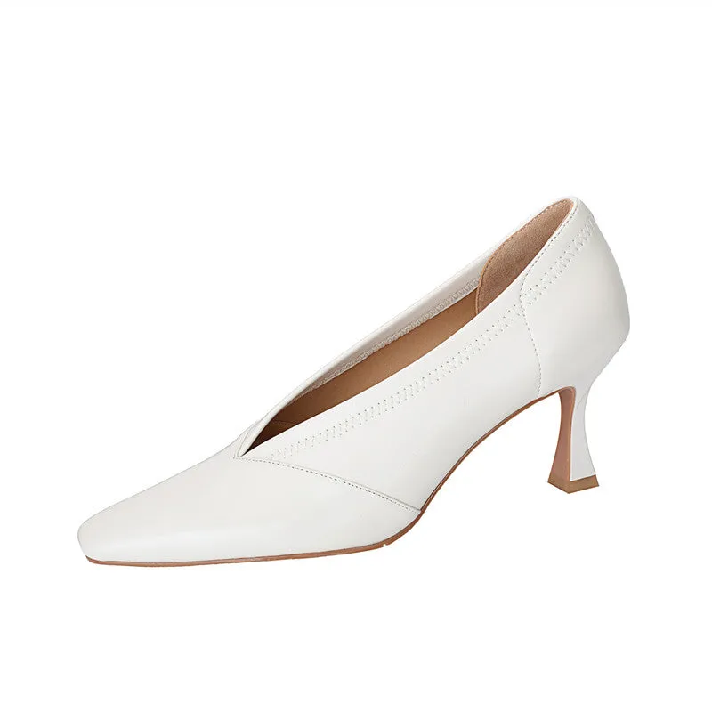 Gwen white pointed toe kitten heels