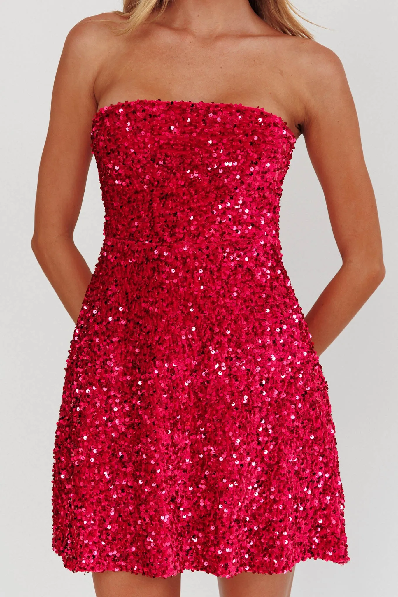 Heart To Heart Strapless Sequin Mini Dress Pink