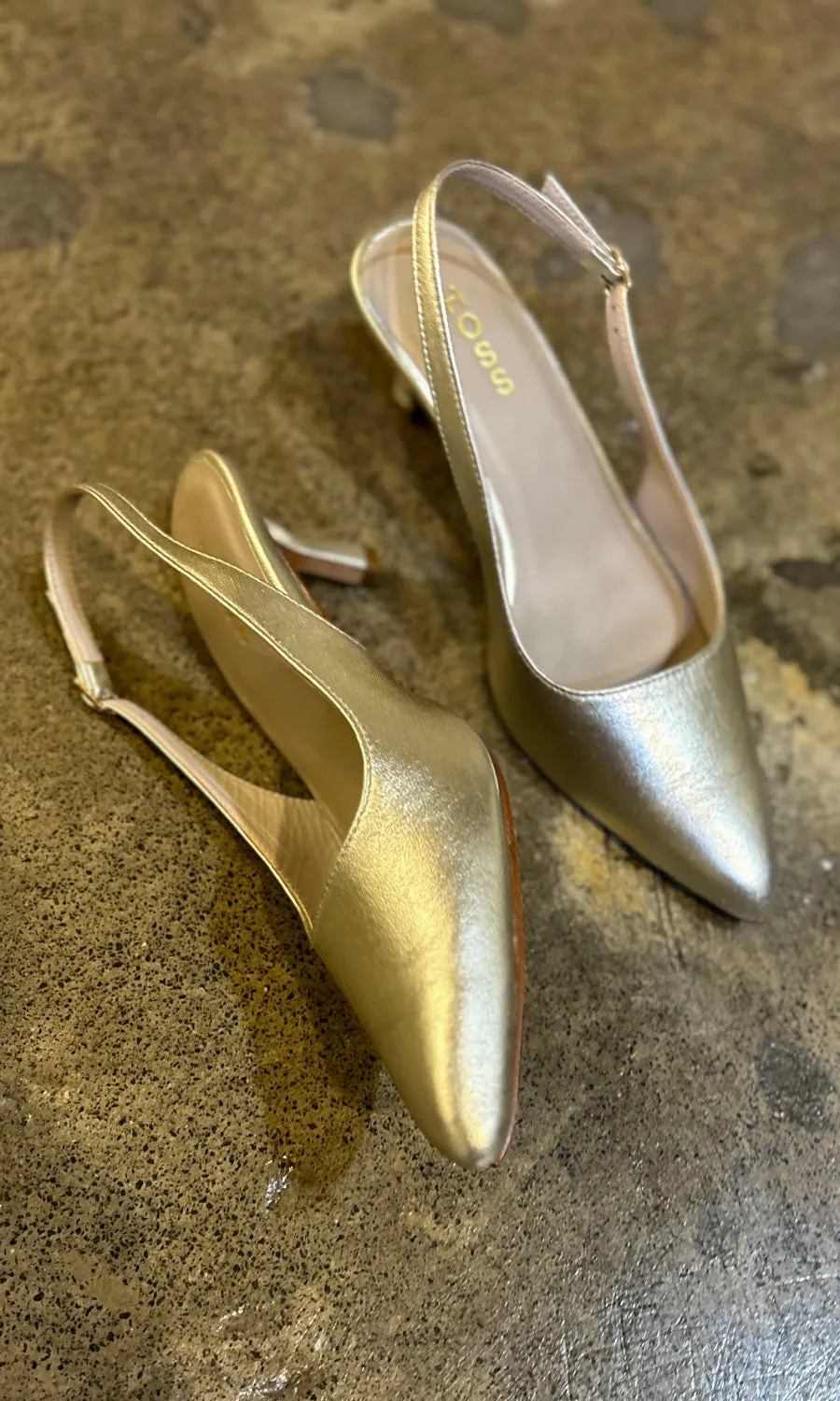 hoss Champagne Leather Slingback Kitten Heels