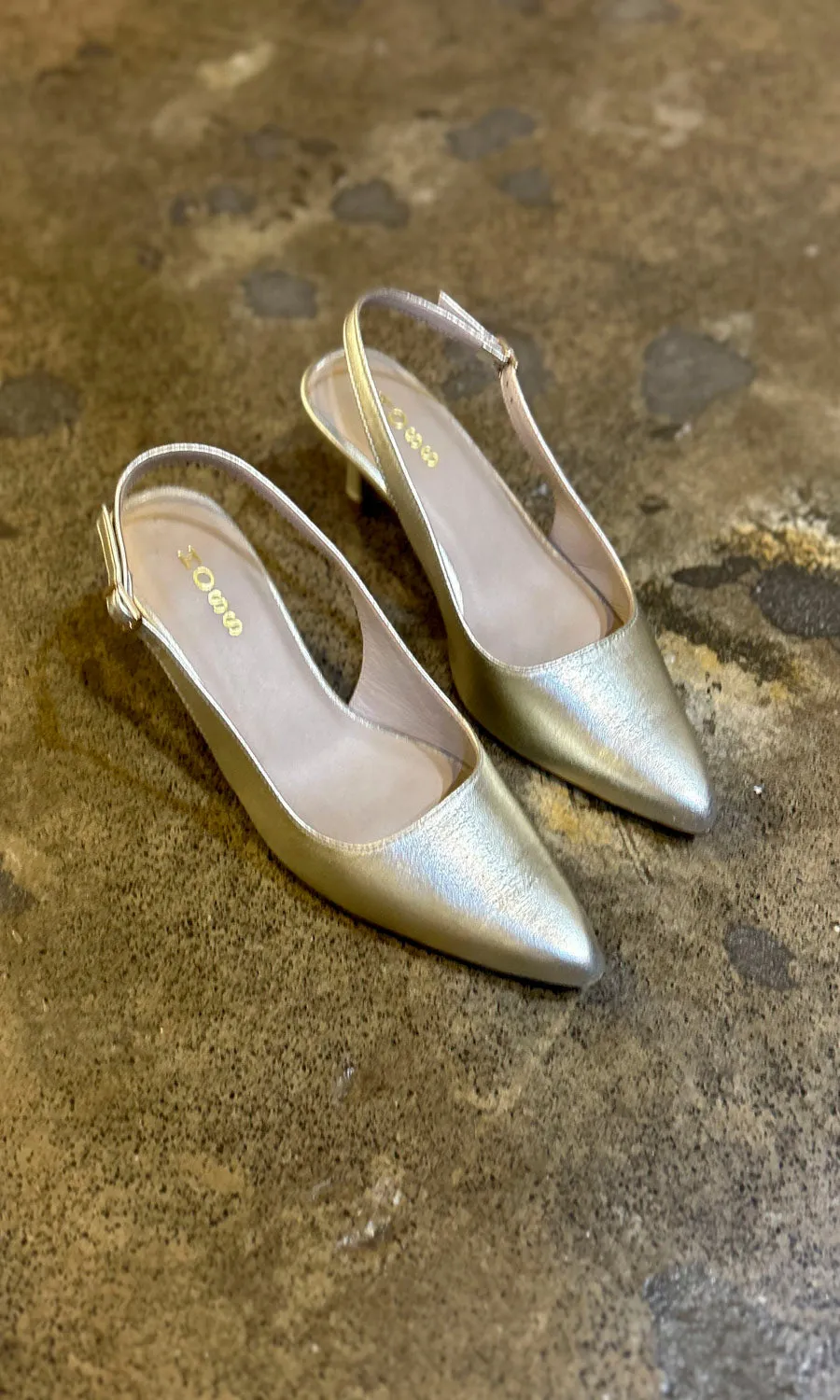 hoss Champagne Leather Slingback Kitten Heels