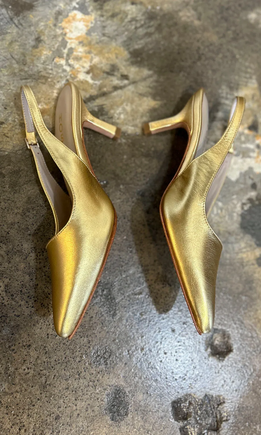 hoss Gold Leather Slingback Kitten Heels