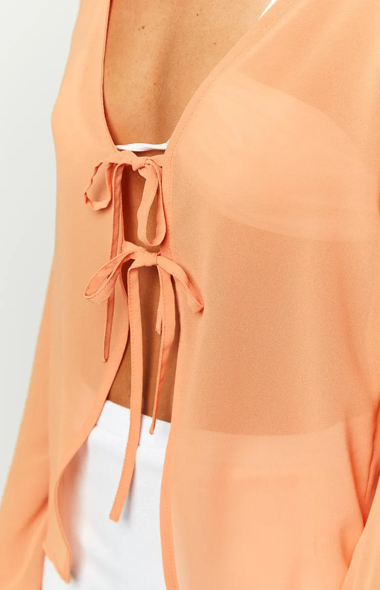 How It Goes Orange Chiffon Long Sleeve Top