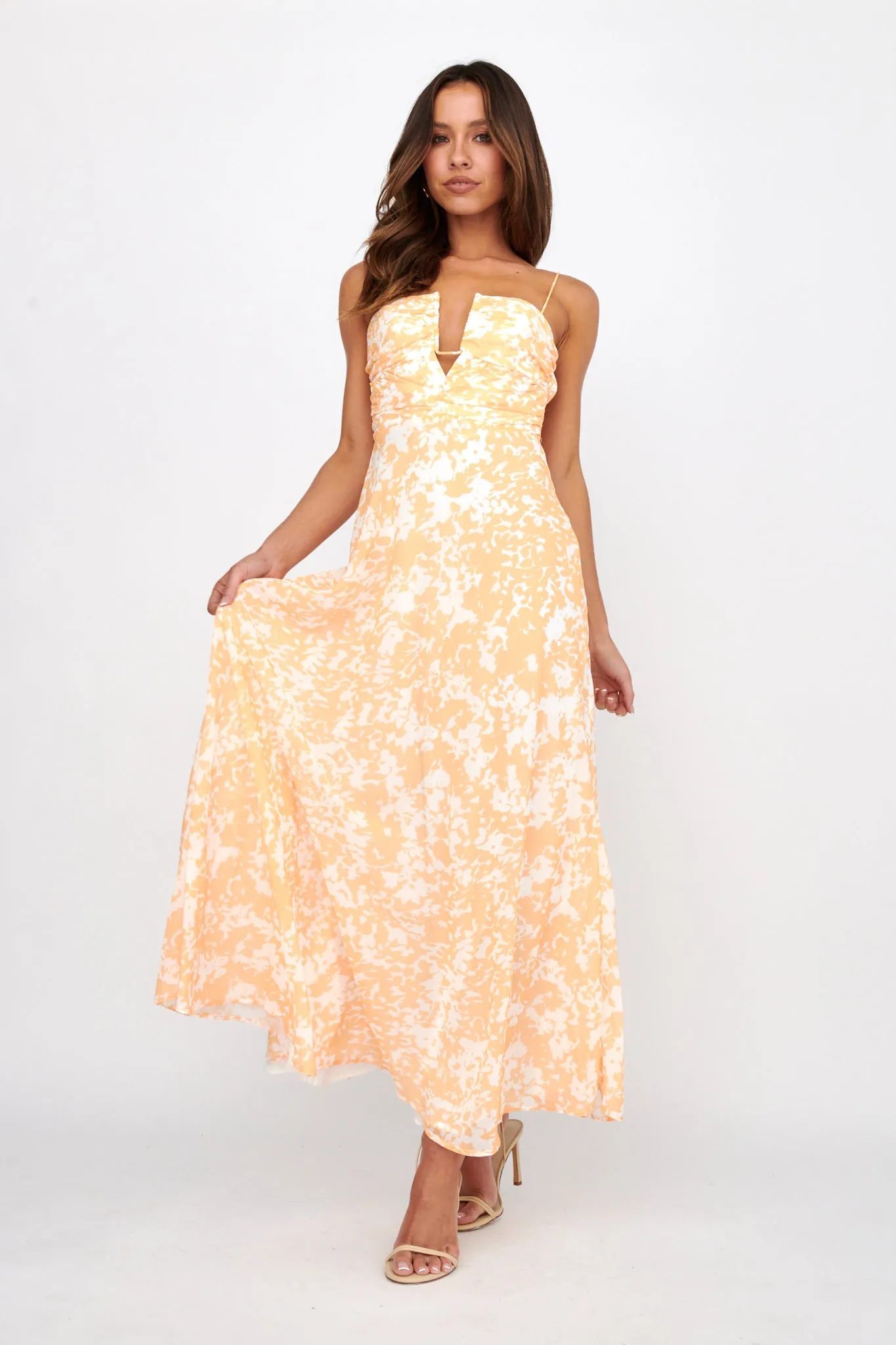 Huda U-Wire Bust Low Back Maxi Dress Yellow