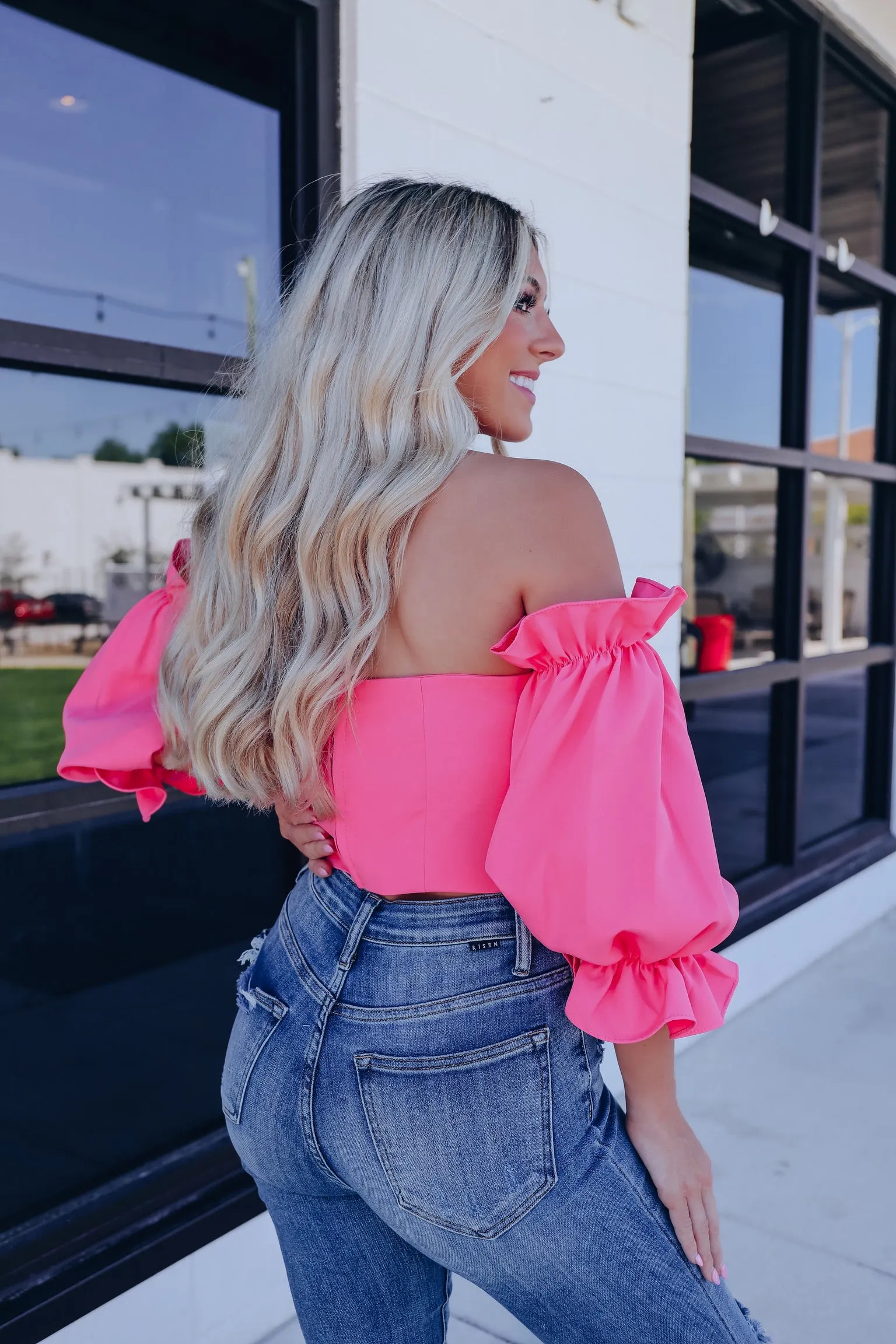 Isabella Off Shoulder Crop Top - Pink